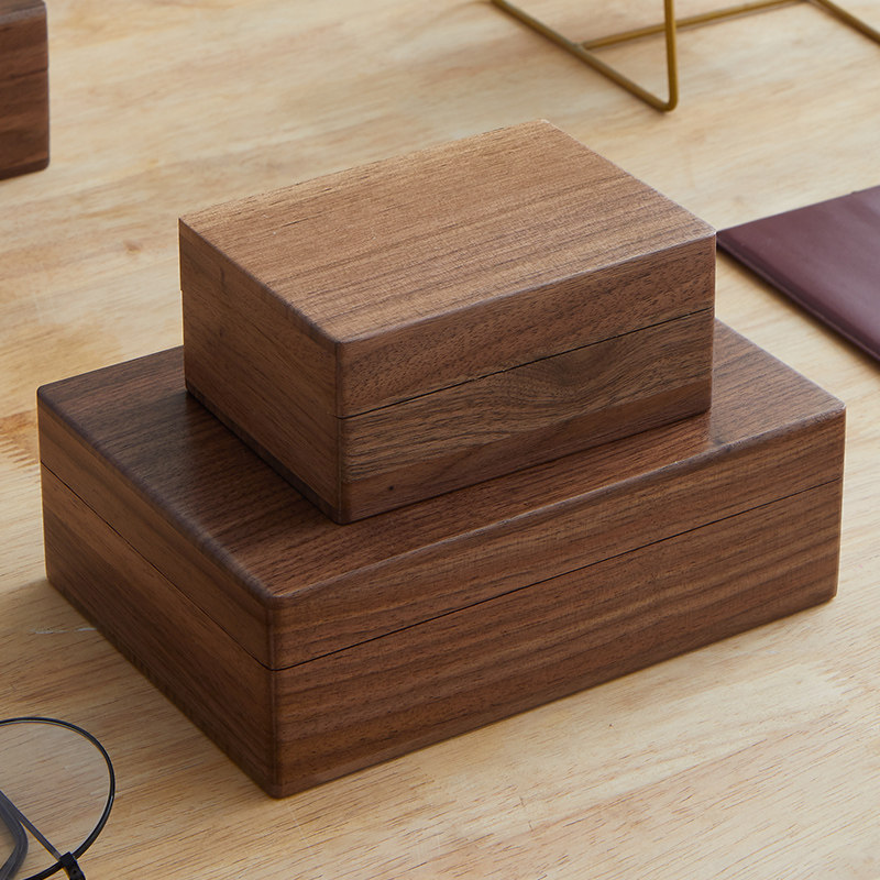 速发黑胡桃木面子复古桌盒收印盒实木质带锁文玩收纳小箱子纳章盒