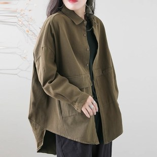 长扣开衫 外套春秋宽松休闲单排袖 衬衣 水洗大棉工装 速发复古全码