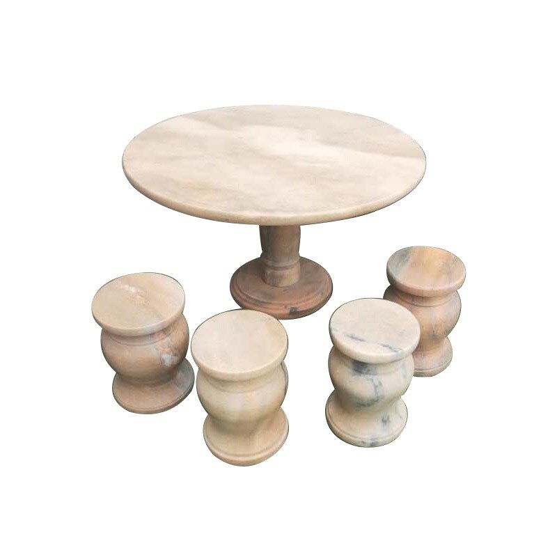 速发晚霞红广石桌凳家用庭院石墅户外石雕石桌石凳子园林别场青石