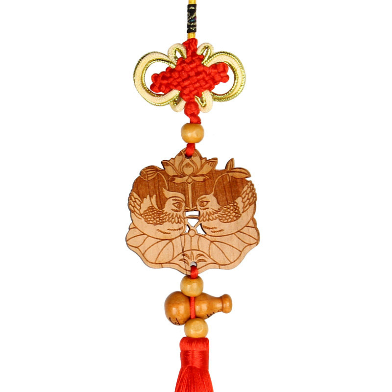 速发桃木鸳房床头挂鸯一对摆件卧室婚件饰品