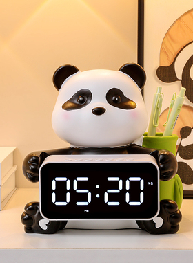 速发熊猫创意时钟摆件客厅装视柜床头卧室玄关电乔品饰迁新居礼品