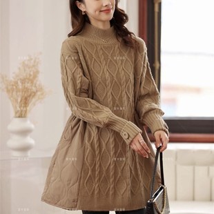 速发A厚领穿高外针织毛衣羽绒棉外套洋气中长款小个子加字