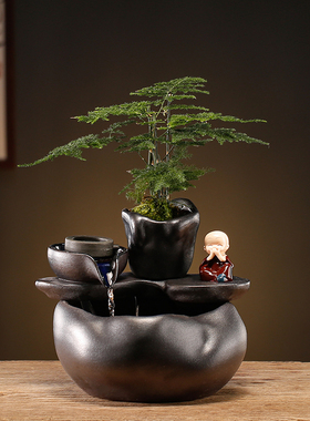 速发简约创意流水摆件循环水喷泉家居办公室桌面装饰招迁开业乔财