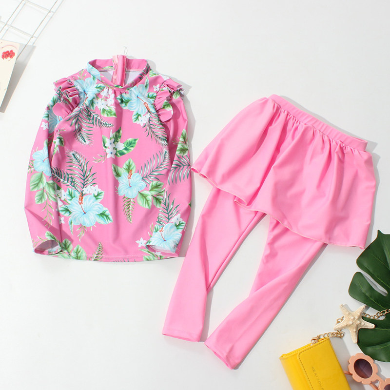 速发儿童干袖长裤防晒裙式游童速长透气沙滩度假学泳生装