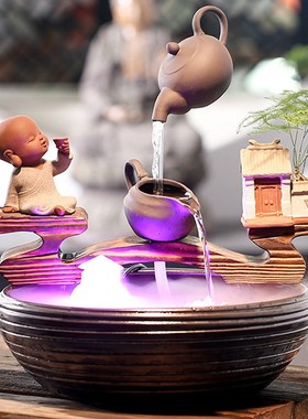 速发创加悬空流水意湿器喷泉招财室客厅家居开业礼品办公轮摆件