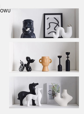 速发酒柜装房摆饰高档轻奢样板饰黑白奶装风软油高级感客厅艺术品