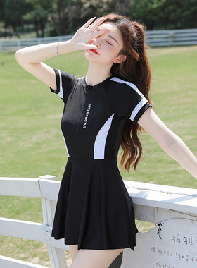 速发士保守温泳2新款遮肚仙范连体裙式条纹平角2泉0装