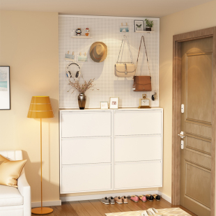 速发钢制超薄鞋柜家用门口入户玄斗式翻铁柜小户型家用简约关艺收