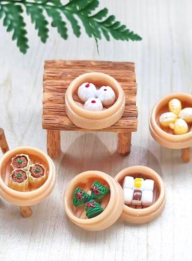 速发迷物小笼包蒸饺烧麦粽子袖微树脂珍景观桌面食你装饰小摆件模