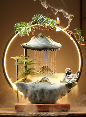 速发招公流水摆件创意灯圈喷泉景观客厅办财室开业送面桌礼装饰品