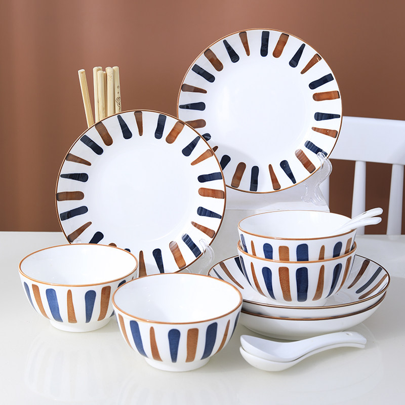 速发釉下彩碗碟整套装家用日式餐具碗盘陶瓷筷碗吃饭碗碟盘