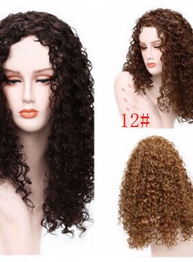 速发时尚假发非洲黑人深棕中分长卷发小卷lo wigs curry wig