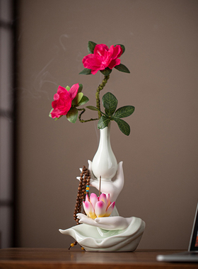 速发瓶中式佛手花培陶瓷摆件家居客厅水新花器绿植禅意花插桌面装