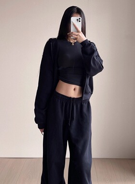 【消烦局长】Cotton Fleece·卫衣连帽拉链外套阔腿卫裤长袖T恤女
