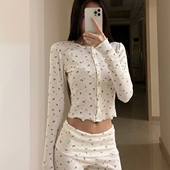 消烦局长 碎花短款 卡戴珊 平替外搭长袖 女薄款 cotton 开衫 外套