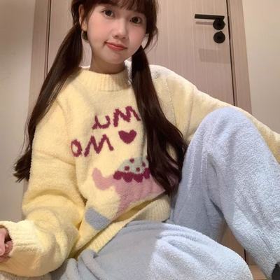 2025秋冬季新款可爱半边绒睡衣女珊瑚绒家居服加绒保暖套装可外穿