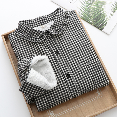 2021冬季新款格子加绒女长袖衬衫