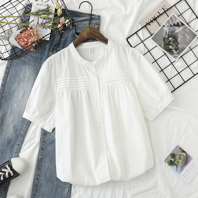 宽松短袖棉立领短袖衬衫