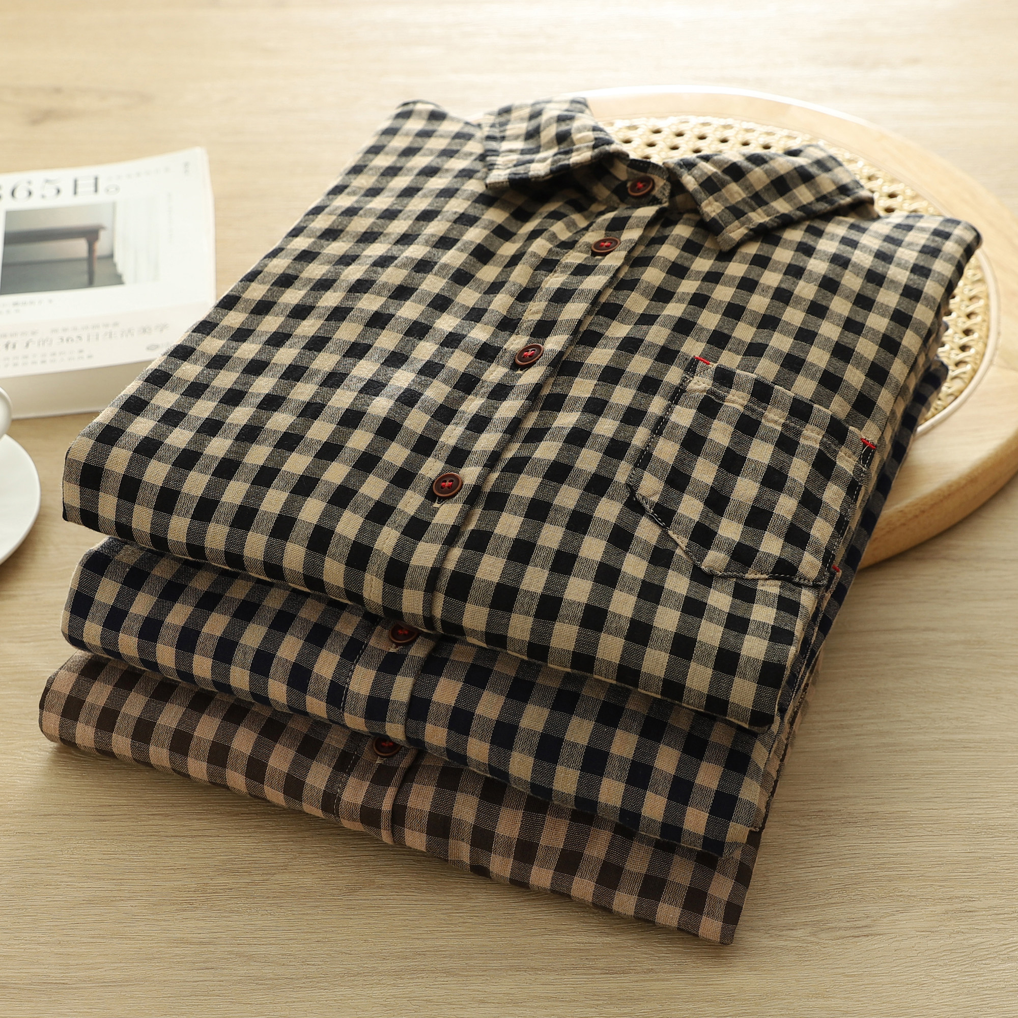 双层棉纱格子衬衫女宽松百搭2026春季文艺纯棉柔软翻领长袖衬衣,女装/女士精品,衬衫,淘宝优惠券,粉丝福利购,淘宝优惠卷