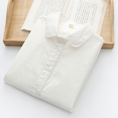 2021秋装新款白色长袖衬衫女娃娃