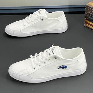 鳄鱼帆布鞋男鞋2025夏季透气薄款板鞋韩版布鞋潮流百搭男士小白鞋