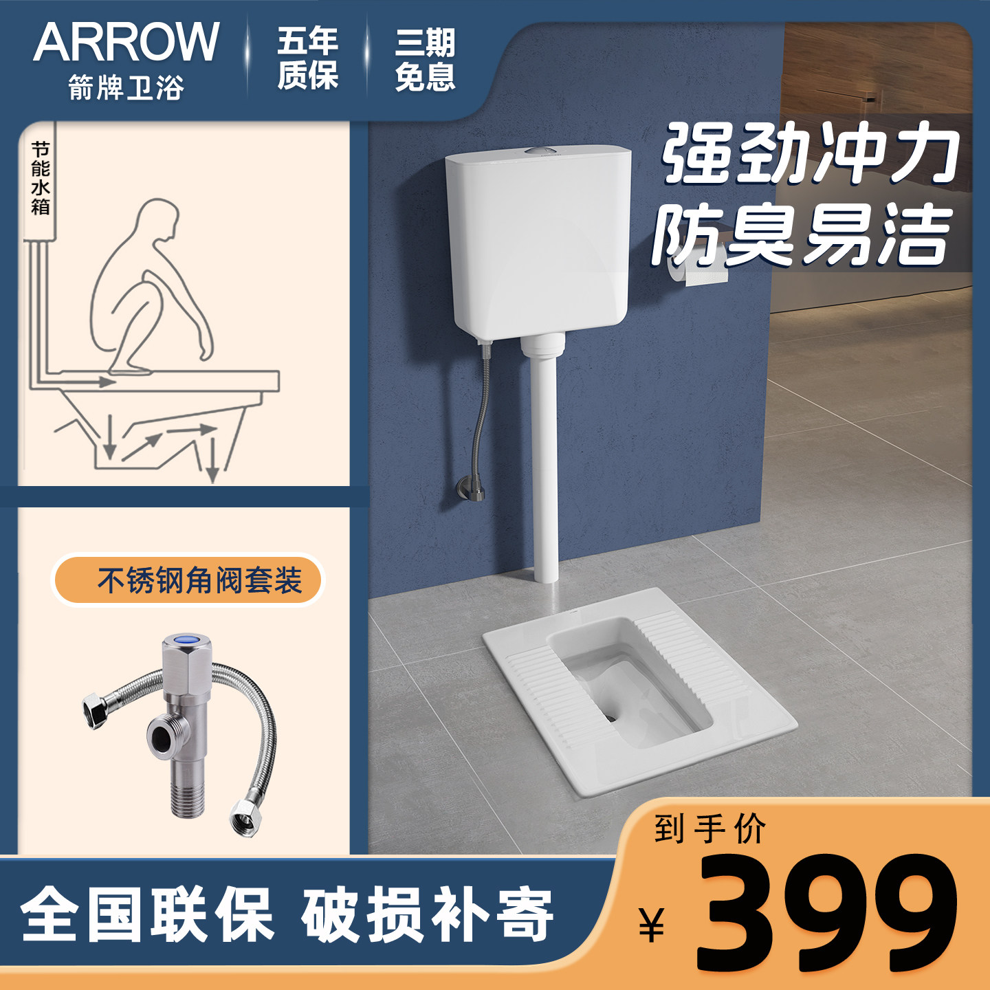 箭牌卫生间蹲坑式便池防臭蹲便器图片