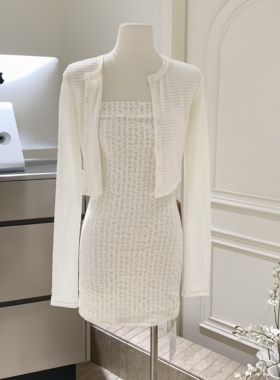 021ope原创氛围感约会连衣裙抹胸开衫套装收腰显瘦包臀裙温柔辣妹