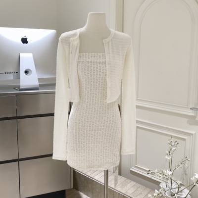 021ope原创氛围感约会连衣裙抹胸开衫套装收腰显瘦包臀裙温柔辣妹