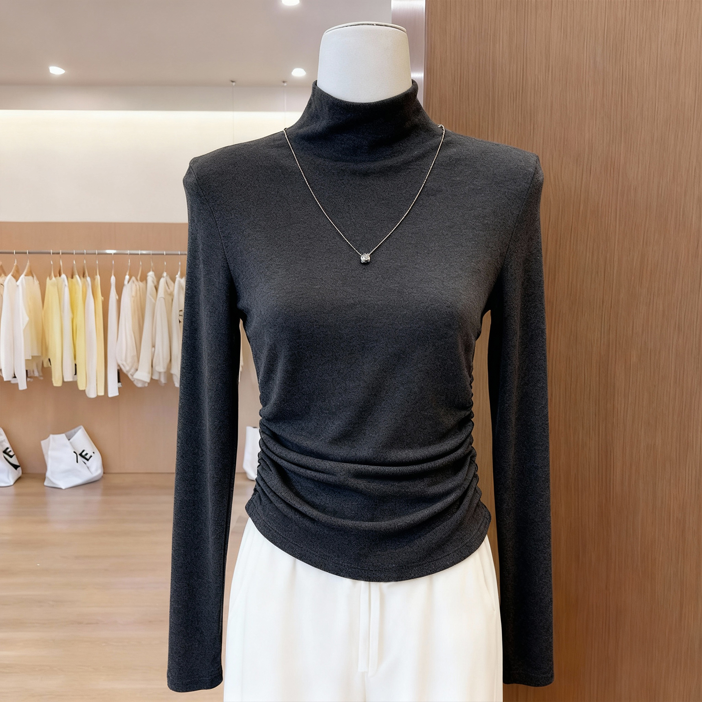 韩版极简风带项链半高领长袖女潮