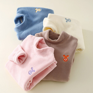 女童打底衫秋冬新款男童半高领卫衣中大童儿童加绒加厚保暖上衣