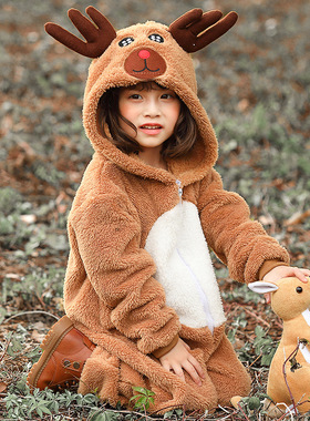 圣诞节cospla亲子动物演出服装圣诞驯鹿麋鹿扮演珊瑚绒家居亲子装