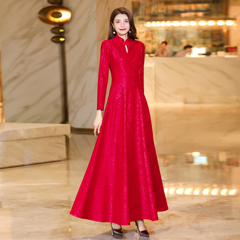 2023秋季女士长袖过膝显瘦连衣裙