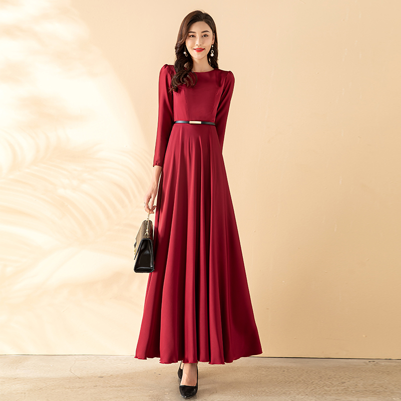 长袖连衣裙法式长款2024春秋新款女装薄款高级感显瘦气质收腰长裙,女装/女士精品,连衣裙,淘宝优惠券,粉丝福利购,淘宝优惠卷