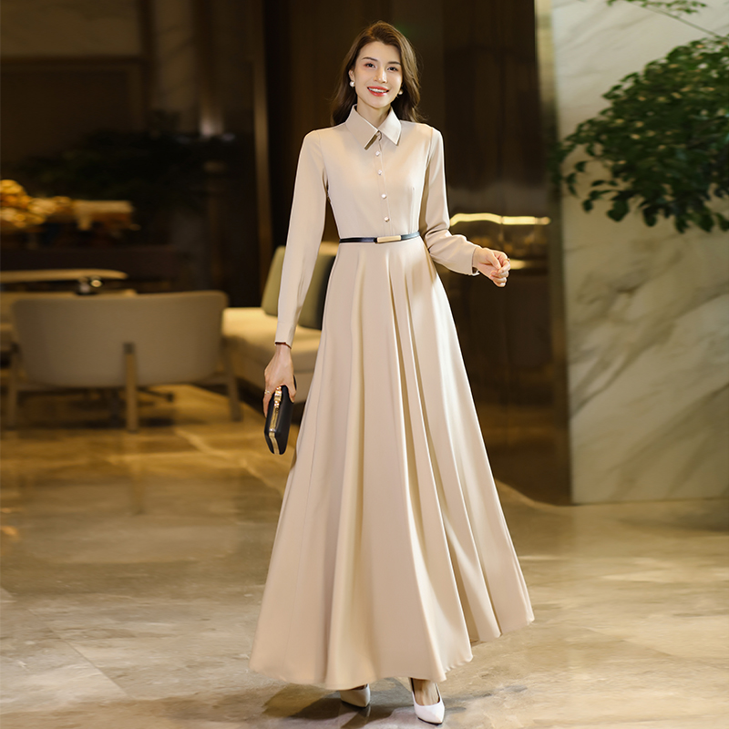 长袖连衣裙女2024春秋新款气质长款大摆衬衫领显瘦长裙过膝风衣裙