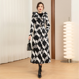 连帽高端白鸭绒超长过膝到脚踝 新款 高个子羽绒服女长款 2024冬季