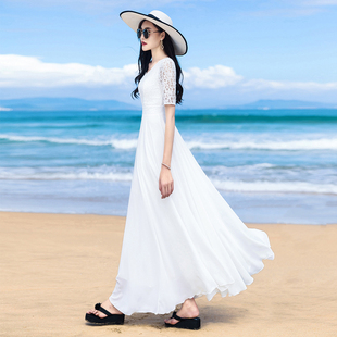 蕾丝显瘦大摆海边沙滩长裙女夏 白色连衣裙裙飘逸2024新款 雪纺长款