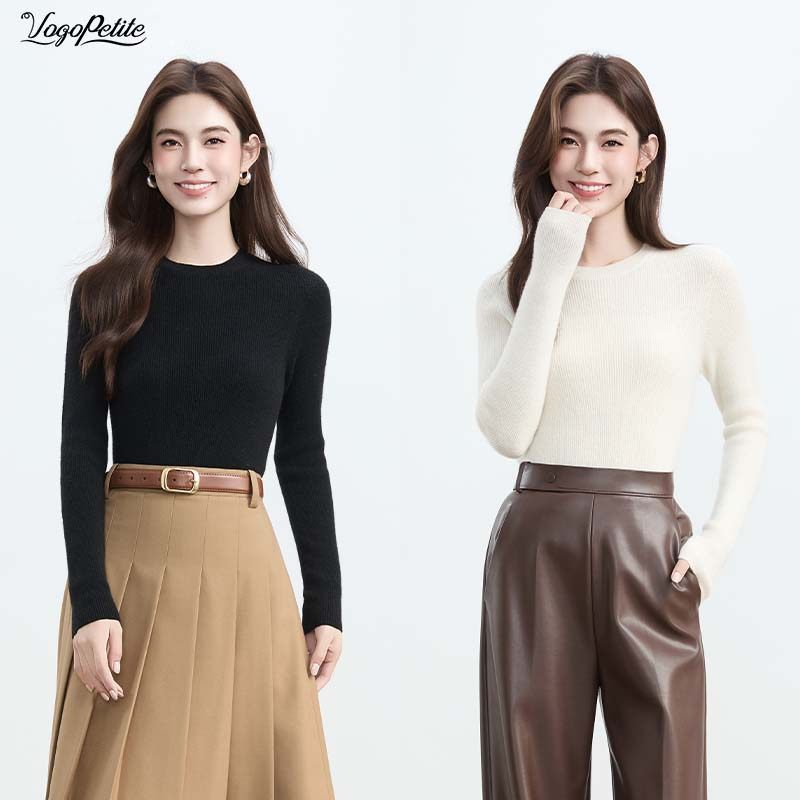 vogopetite E极简风圆领长袖100%羊绒衫女基础款打底衫温柔通勤,女装/女士精品,羊绒衫,淘宝优惠券,粉丝福利购,淘宝优惠卷
