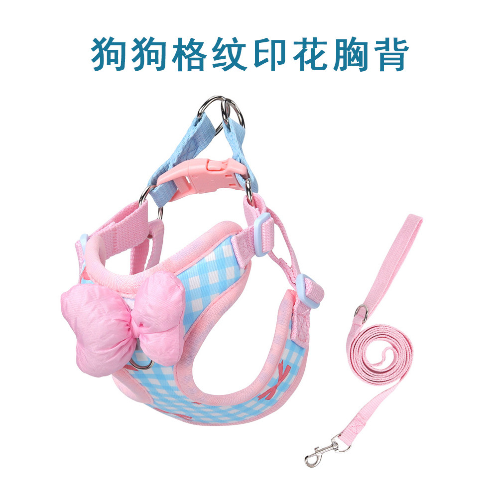 格纹印花狗狗胸背新款宠物牵引绳韩系小狗胸背专用遛狗狗绳防爆冲