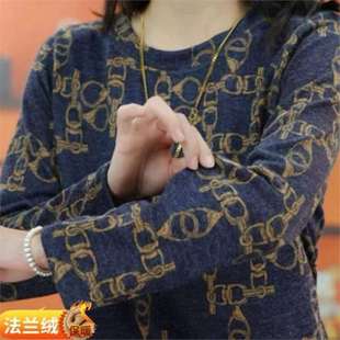 /欧关女装复古印花打底衫秋冬女士款宽松显瘦长袖T恤洋气百搭上衣