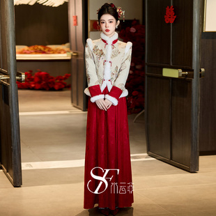 棉袄新中式 敬酒服新娘2025新款 厚款 长袖 国风订婚礼服女 高级感冬装