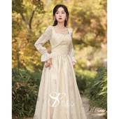 香槟色晚礼服女法式 轻奢小众艺考高级感主持人宴会成人年会连衣裙