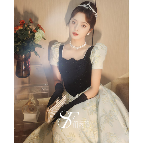 年会晚礼服泡泡袖声乐艺考高级感