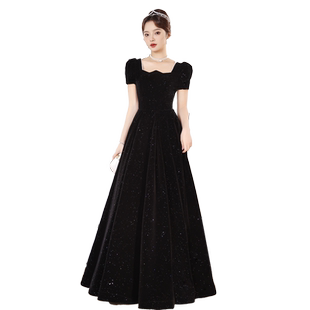 黑色晚礼服女2025新款高端气质轻奢高级感法式宴会高定年会连衣裙