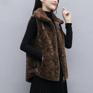 2025新款韩版仿羊羔毛马甲女春冬季短款宽松皮毛一体马夹背心外穿