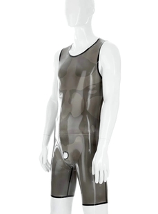 透明黑 无拉链 短袖 开洞 乳胶衣 无拉链脖子进入 高弹 SUYI