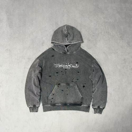 水洗做旧破洞马吉拉字母连帽卫衣
