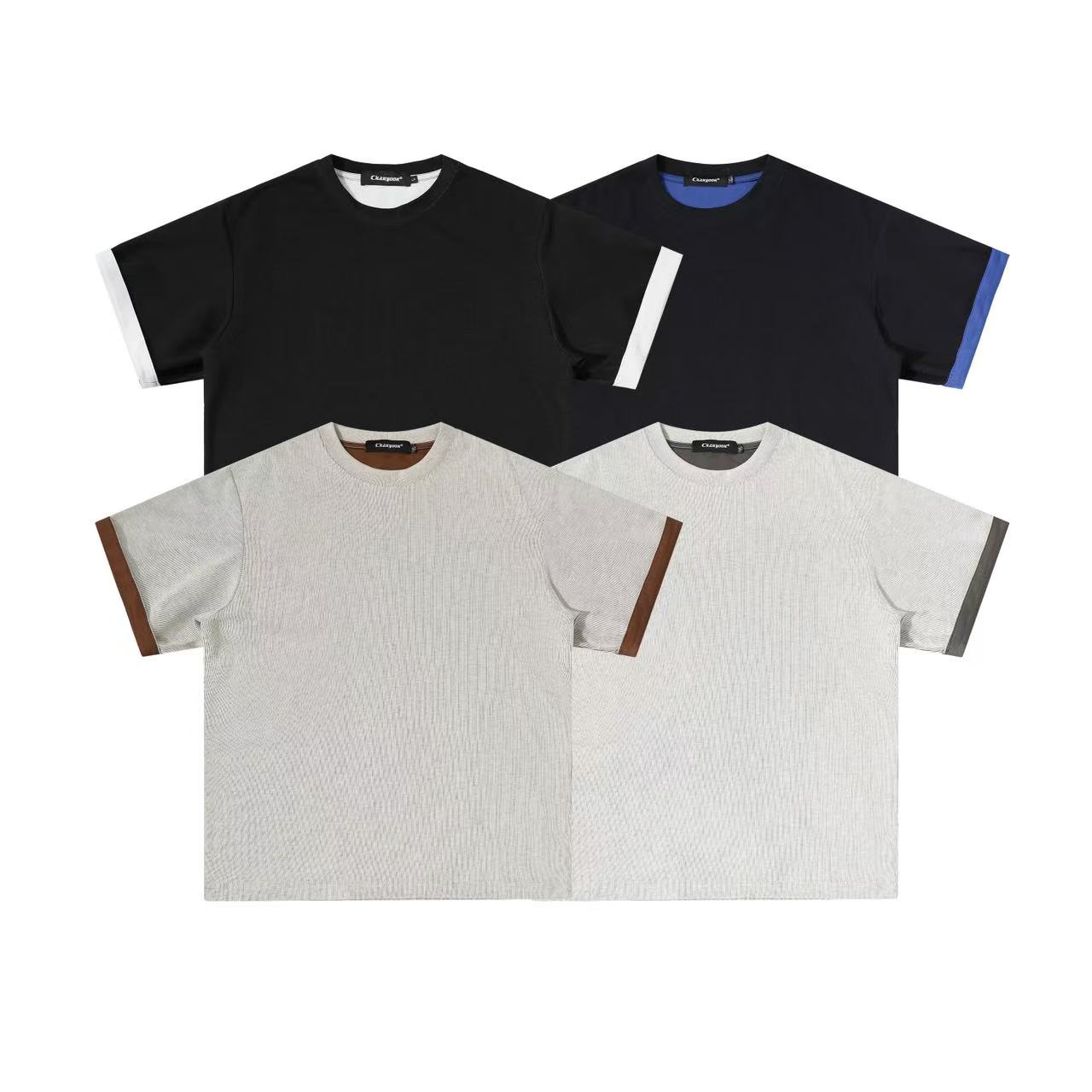 美式复古撞色拼接设计感潮牌T恤男女夏季新款情侣上衣