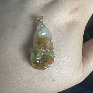 黄加绿翡翠白菜挂件 天然缅甸A货翡翠吊坠 女锁骨坠子情人节礼物