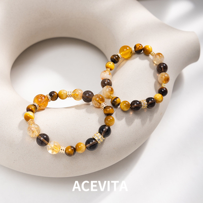 ACEVITA | 金霸综合 天然石金虎眼石黄水晶黄塔晶手链男女手串