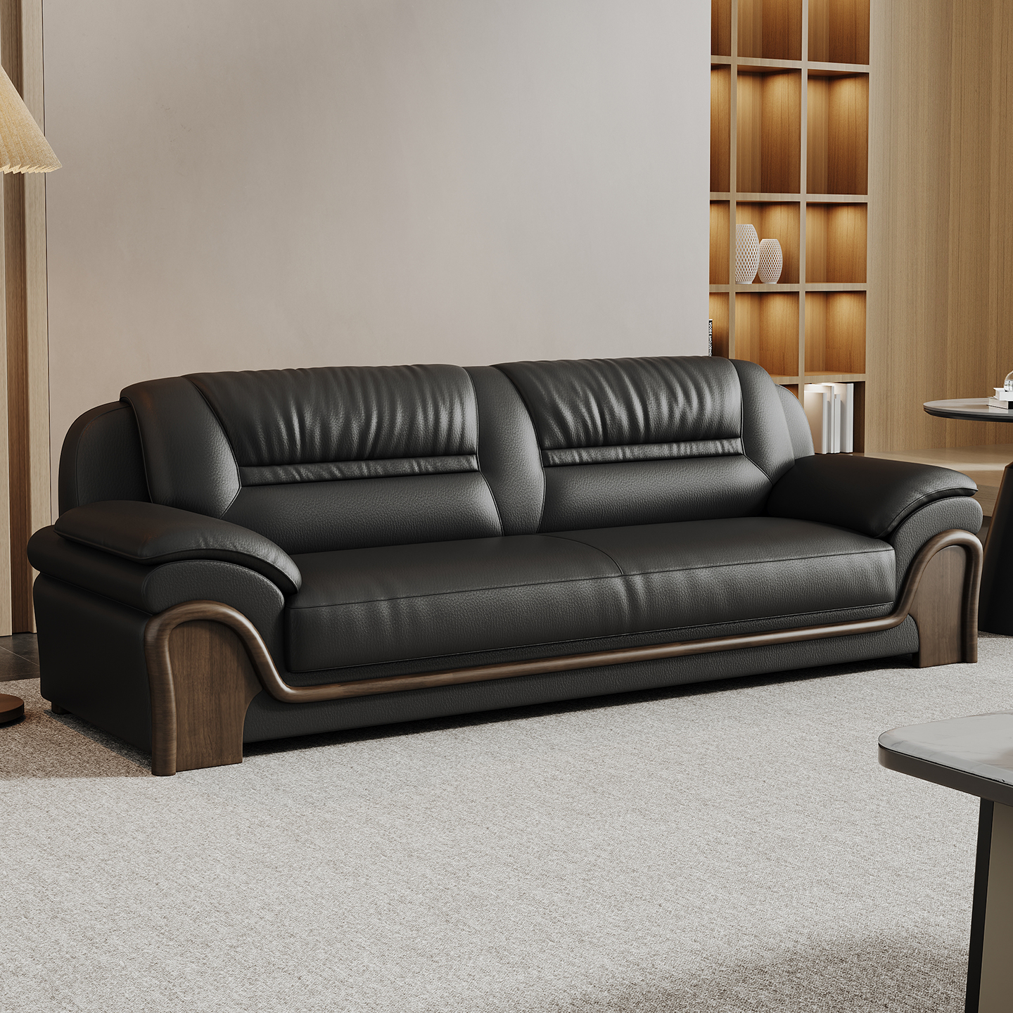 办公室真皮商务三人位沙发